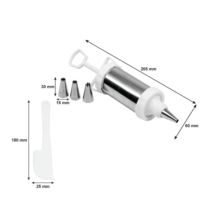 REGENT BAKEWARE ICING PRESS STAINLESS STEEL 6PCE SET, (205X60MM DIA)