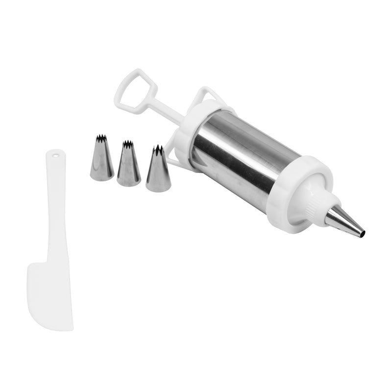 REGENT BAKEWARE ICING PRESS STAINLESS STEEL 6PCE SET, (205X60MM DIA)
