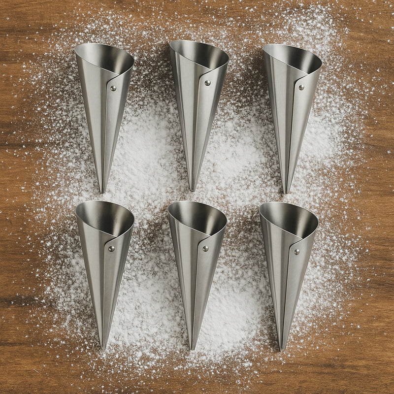 REGENT BAKEWARE CREAM HORNS ST STEEL 6 PIECE SET, (110X35MM)