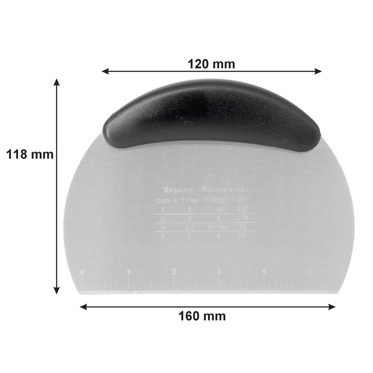 REGENT BAKEWARE DOUGH SCRAPER WITH MEASURE EQUIVALENTS STAINLESS STEEL