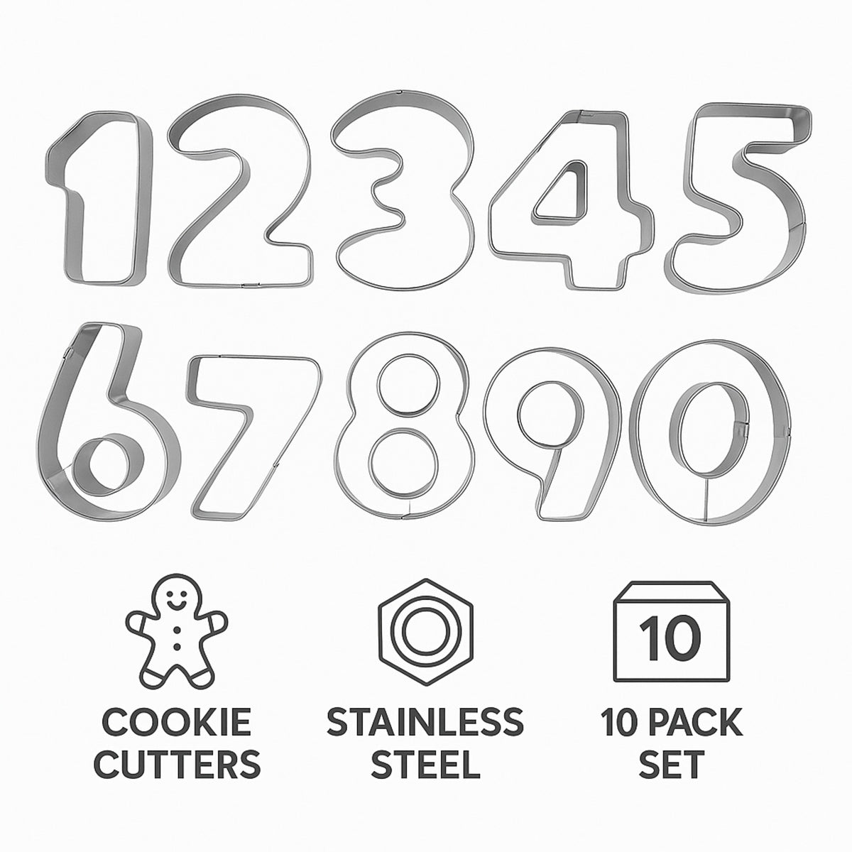 REGENT BAKEWARE COOKIE CUTTER NUMBERS ST STEEL NUMBERS 10PK SET