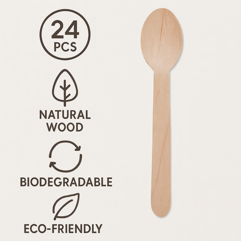 REGENT DISPOSABLE WOODEN SPOONS 24PK, 160MM
