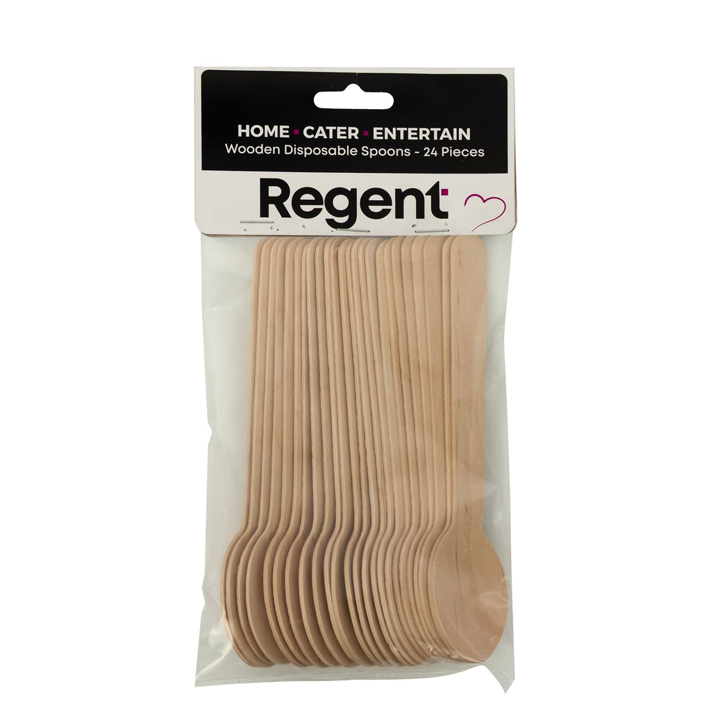 REGENT DISPOSABLE WOODEN SPOONS 24PK, 160MM