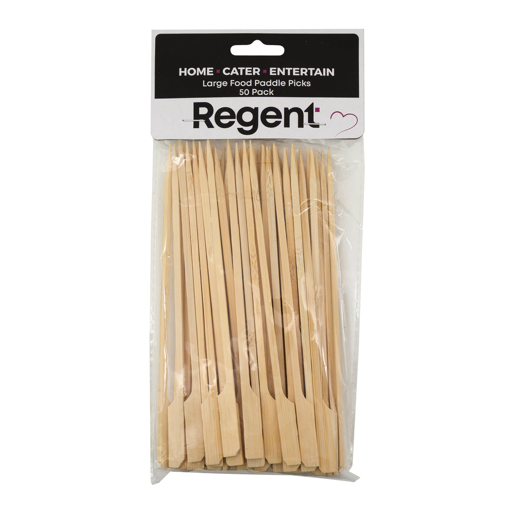 REGENT DISPOSABLE LARGE BAMBOO FOOD PADDLE PICKS 50PK, 180MM