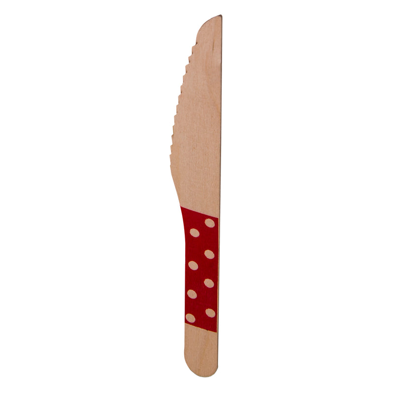 REGENT DISPOSABLE WOODEN KNIVES WITH COLOURED POLKA DOTS 24PCS, (160MM)