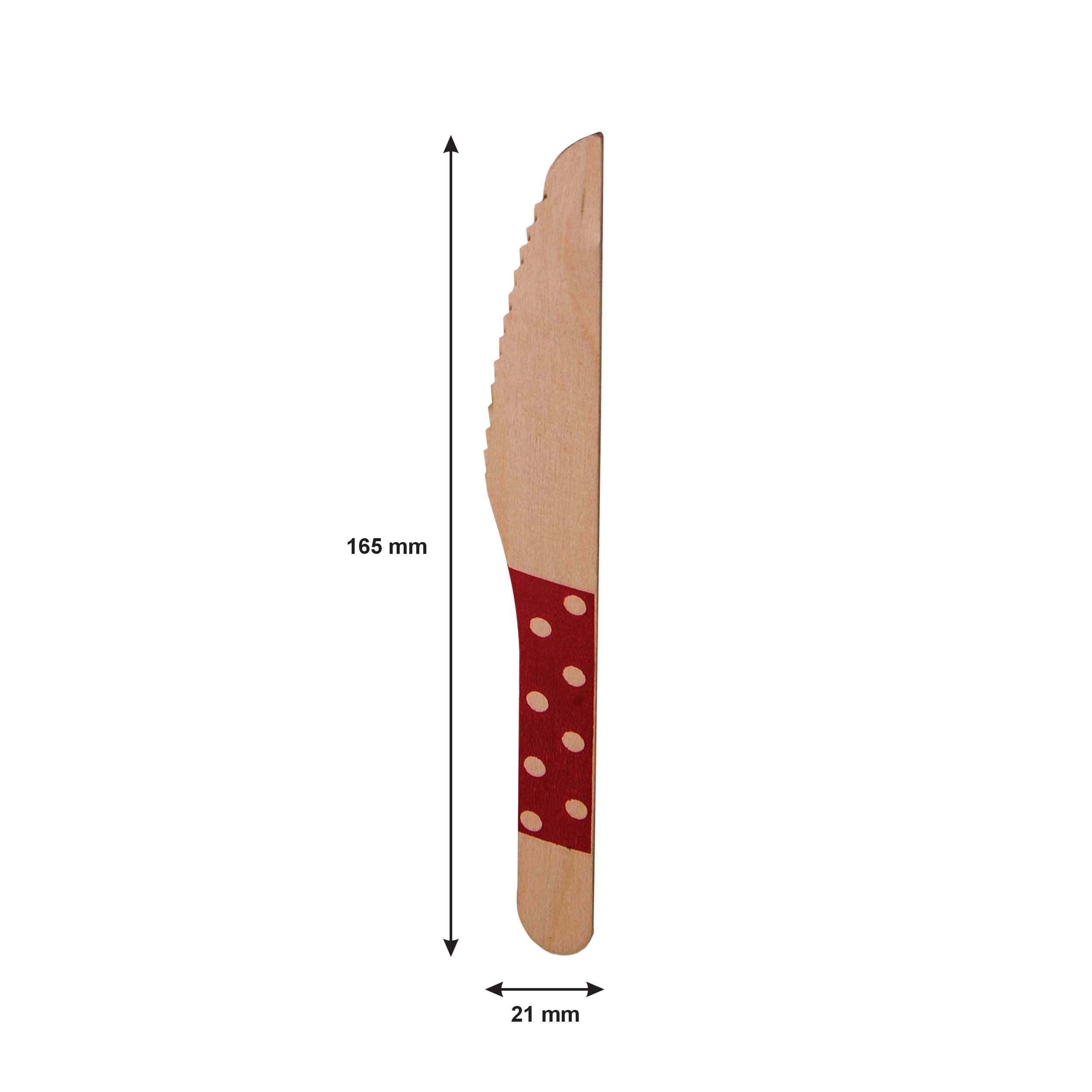 REGENT DISPOSABLE WOODEN KNIVES WITH COLOURED POLKA DOTS 24PK, 160MM