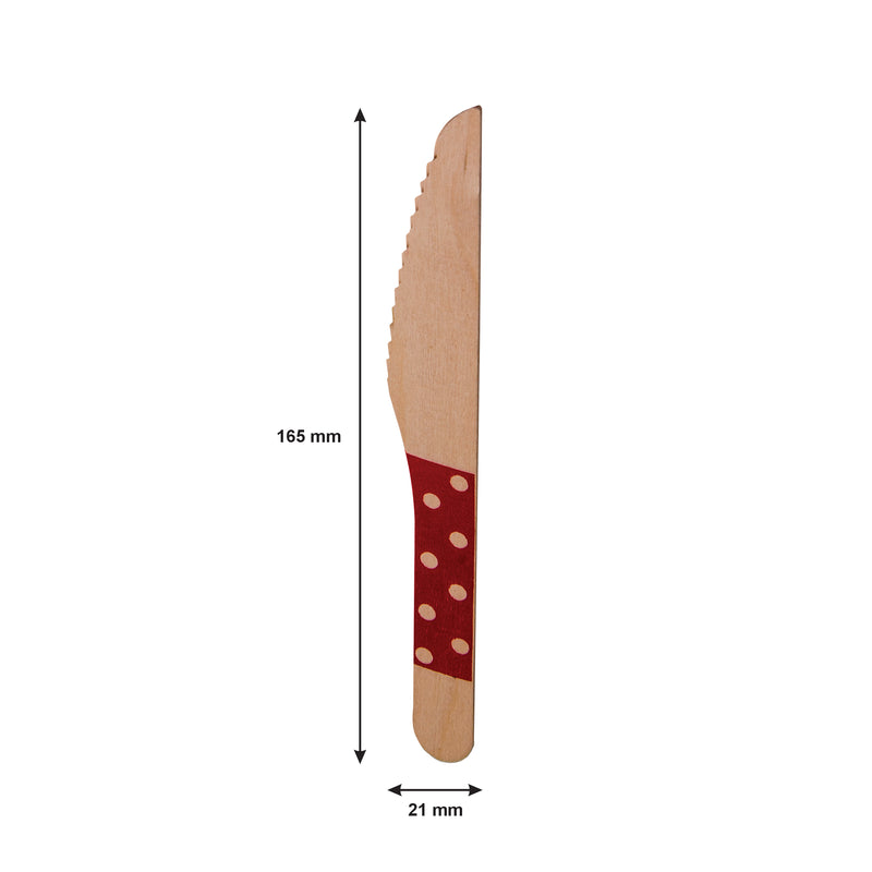REGENT DISPOSABLE WOODEN KNIVES WITH COLOURED POLKA DOTS 24PCS, (160MM)