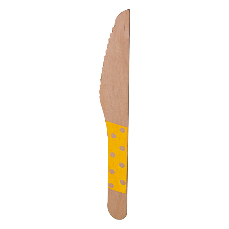 REGENT DISPOSABLE WOODEN KNIVES WITH COLOURED POLKA DOTS 24PCS, (160MM)