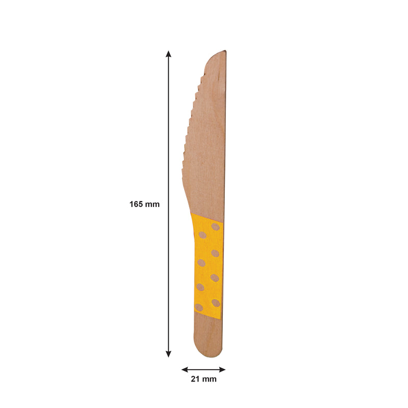 REGENT DISPOSABLE WOODEN KNIVES WITH COLOURED POLKA DOTS 24PCS, (160MM)