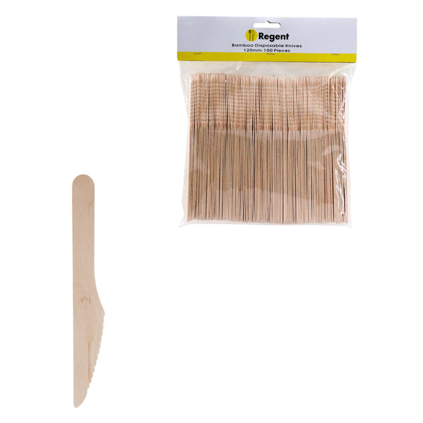 REGENT DISPOSABLE WOODEN KNIVES 100PK, 165MM