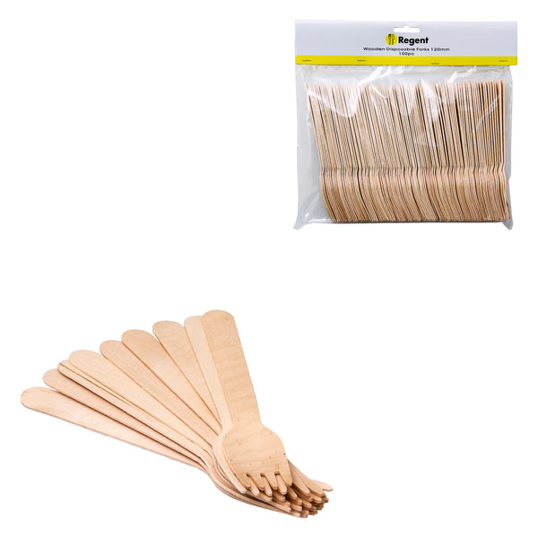 REGENT DISPOSABLE WOODEN FORKS 100PCS, (160X26MM)