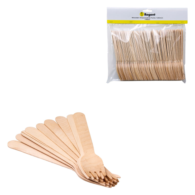 REGENT DISPOSABLE WOODEN FORKS 100PCS, (160X26MM)