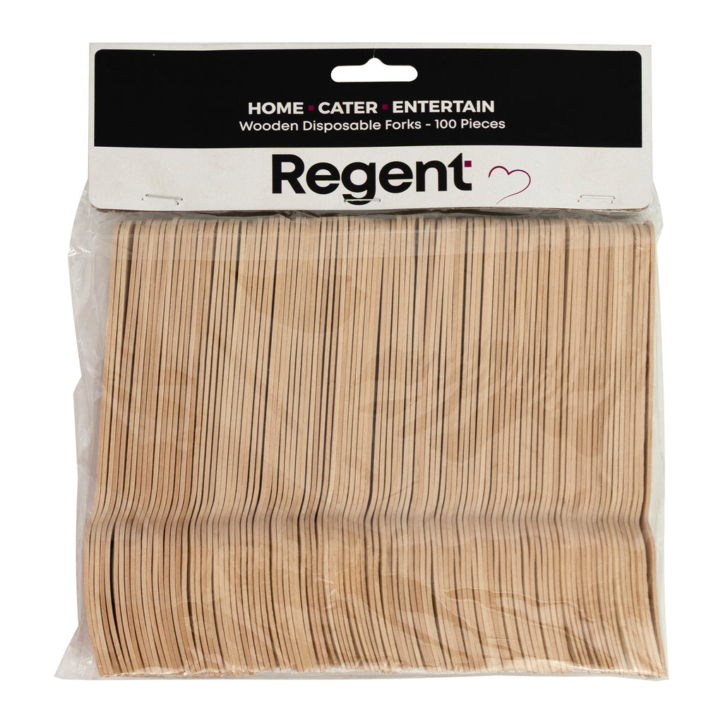 REGENT DISPOSABLE WOODEN FORKS 100PK, 160MM