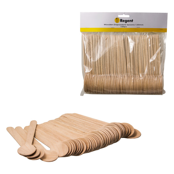 REGENT DISPOSABLE WOODEN SPOONS 100PCS, (160X34MM)