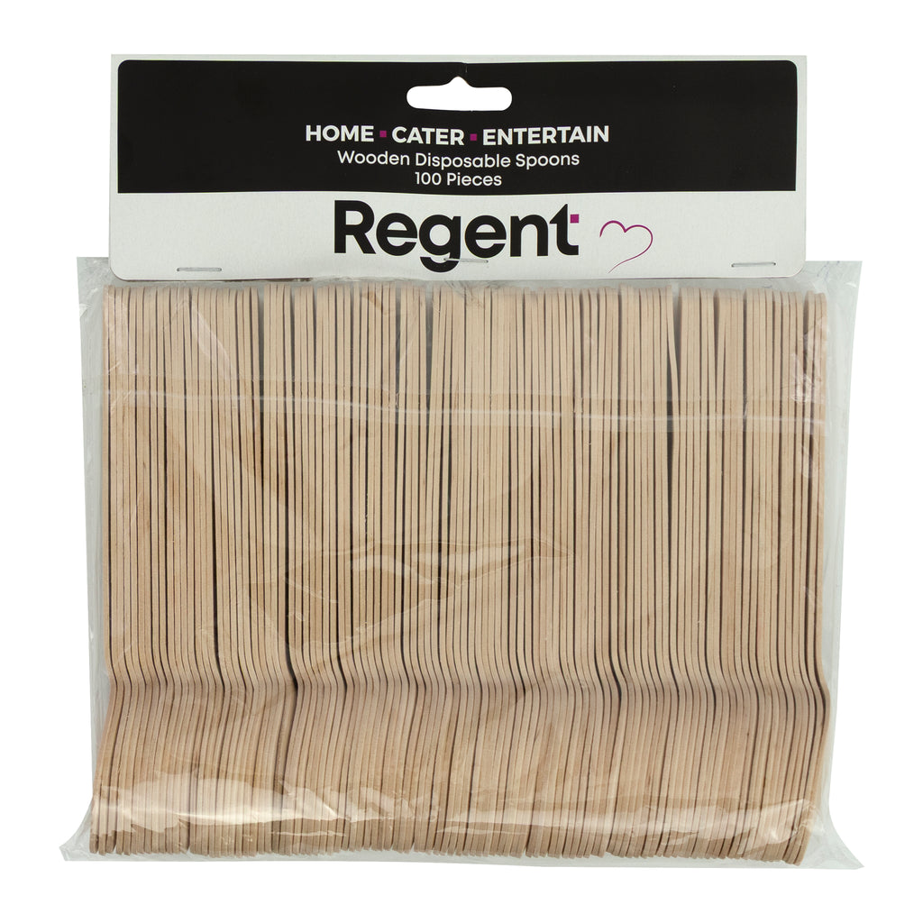 REGENT DISPOSABLE WOODEN SPOONS 100PK, 158MM