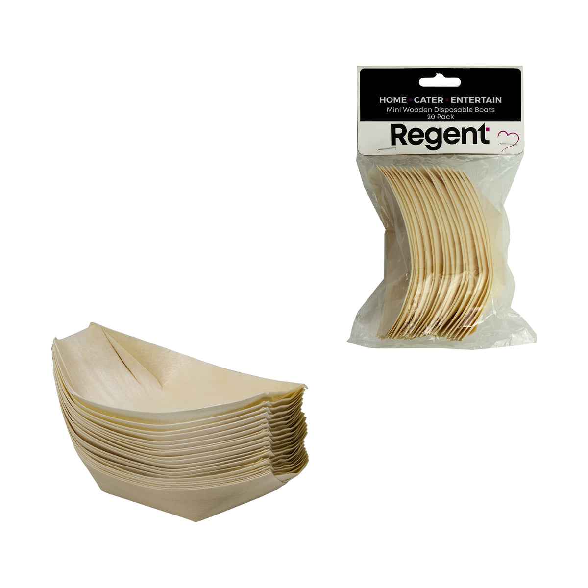 REGENT DISPOSABLE WOODEN BOATS MINI 20PK, 115MM