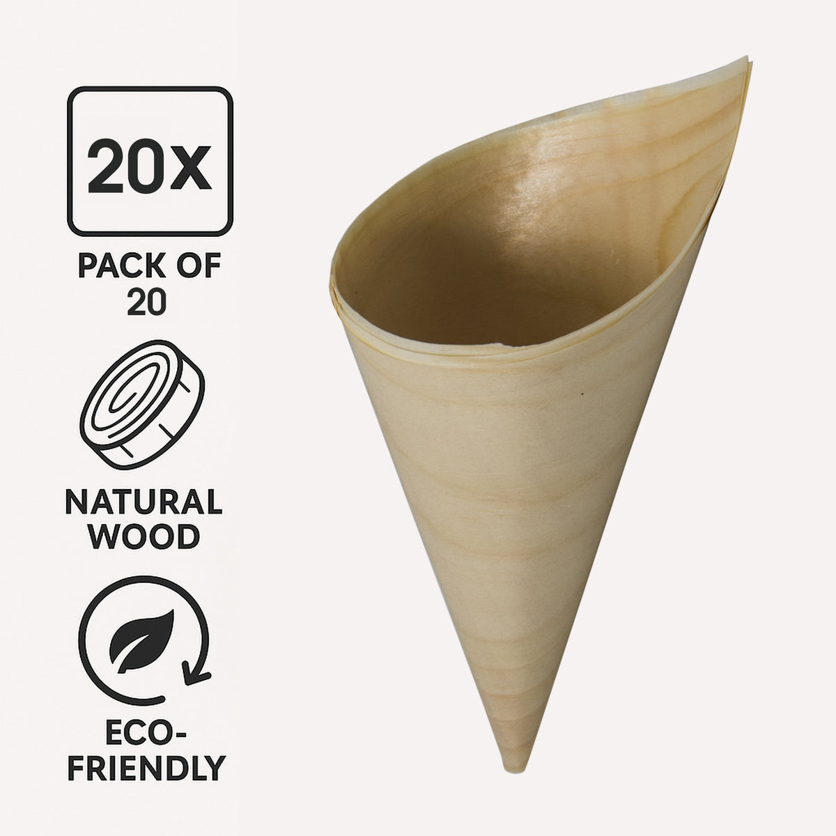 REGENT DISPOSABLE MEDUIM WOODEN CONES 20PK, 155MM