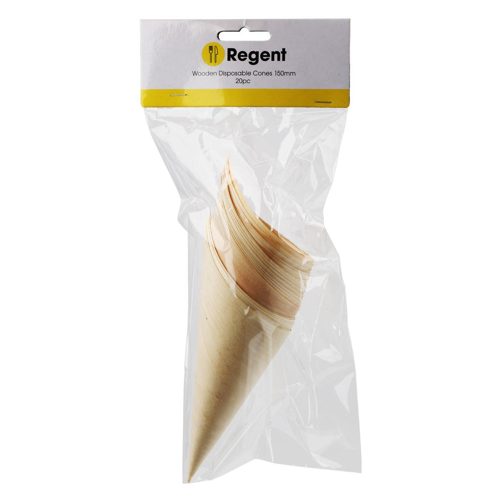 REGENT DISPOSABLE MEDUIM WOODEN CONES 20PK, 155MM