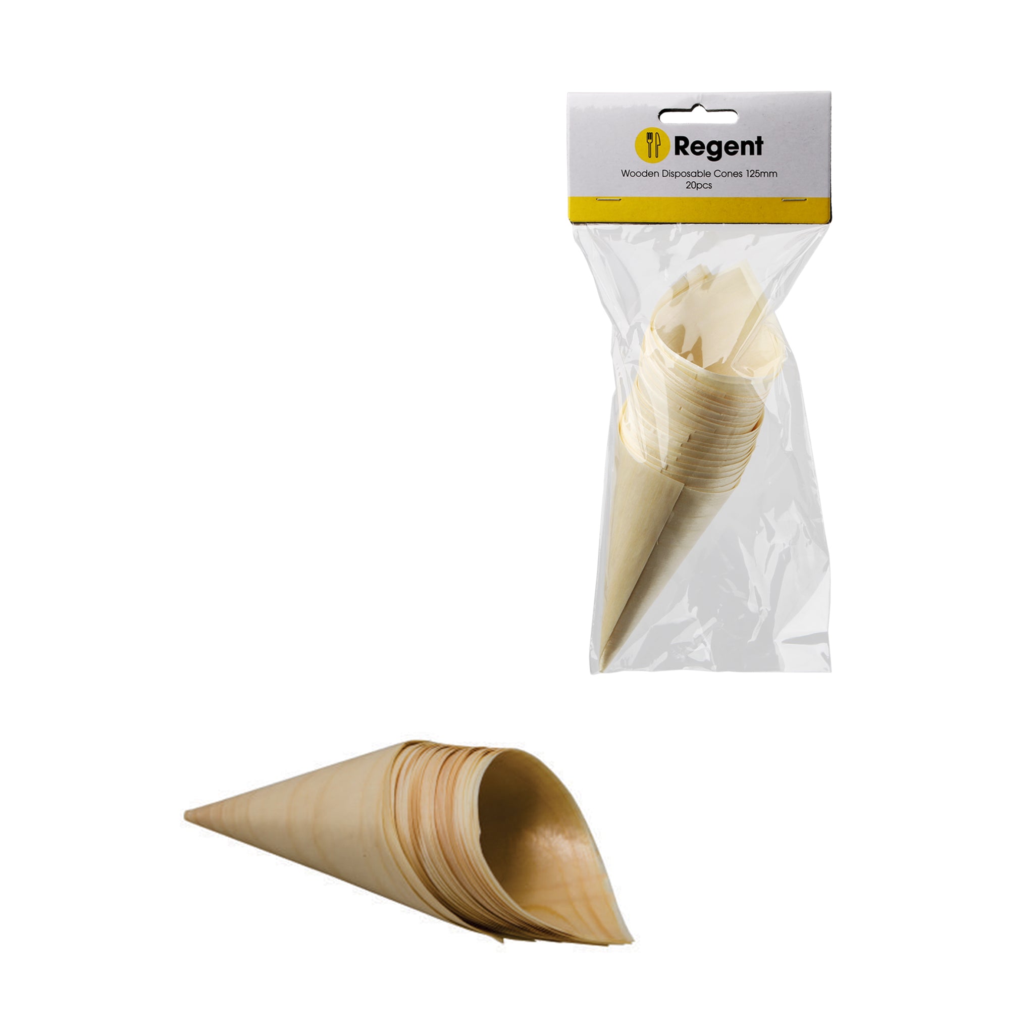 REGENT DISPOSABLE WOODEN CONES 20PK, 125MM