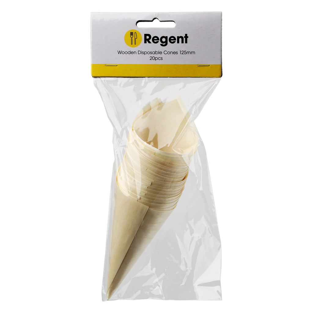 REGENT DISPOSABLE WOODEN CONES 20PK, 125MM