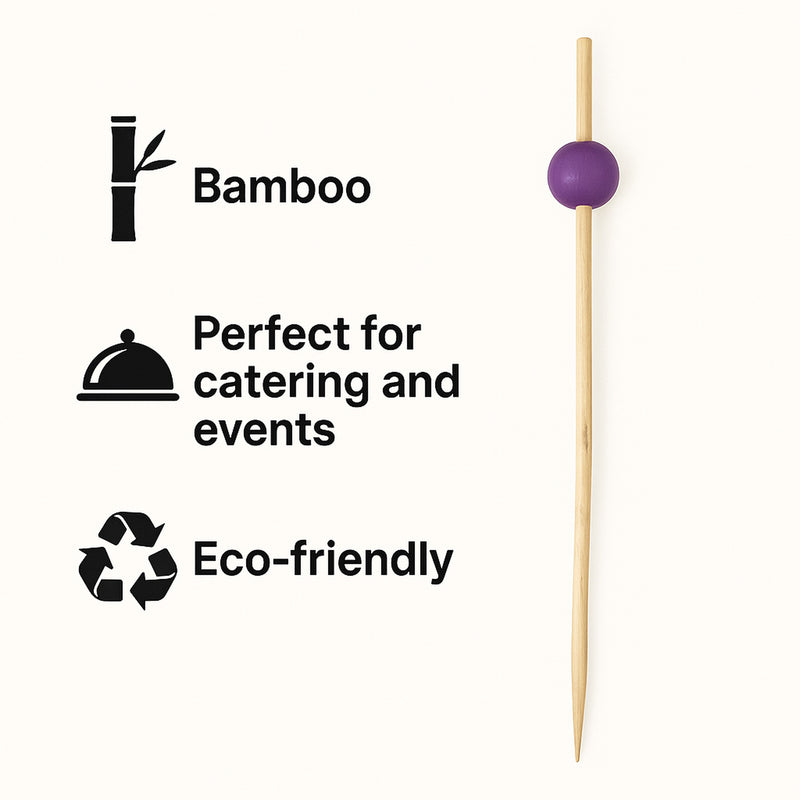 REGENT DISPOSABLE BAMBOO PICKS WITH COLOURED BEADS 50PK, 120MM