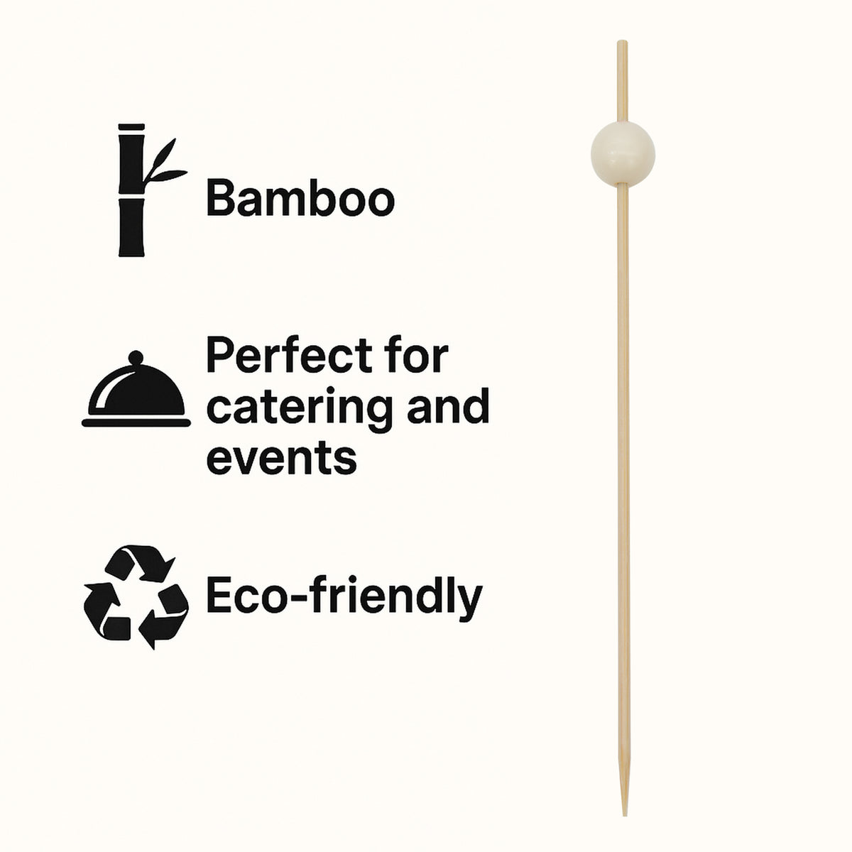 REGENT DISPOSABLE BAMBOO PICKS WITH COLOURED BEADS 50PK, 120MM