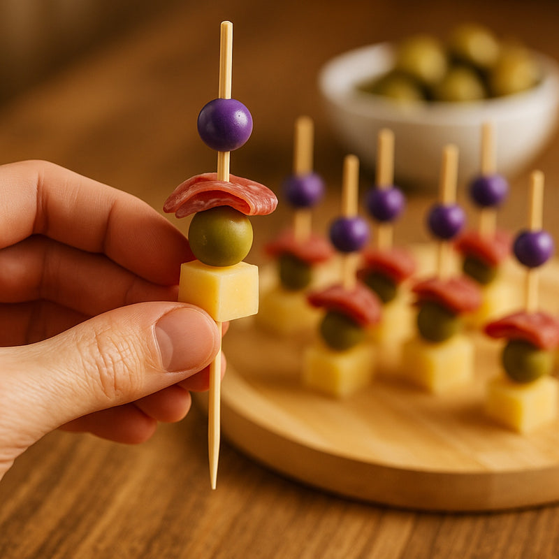 REGENT DISPOSABLE BAMBOO PICKS WITH COLOURED BEADS 50PK, 120MM