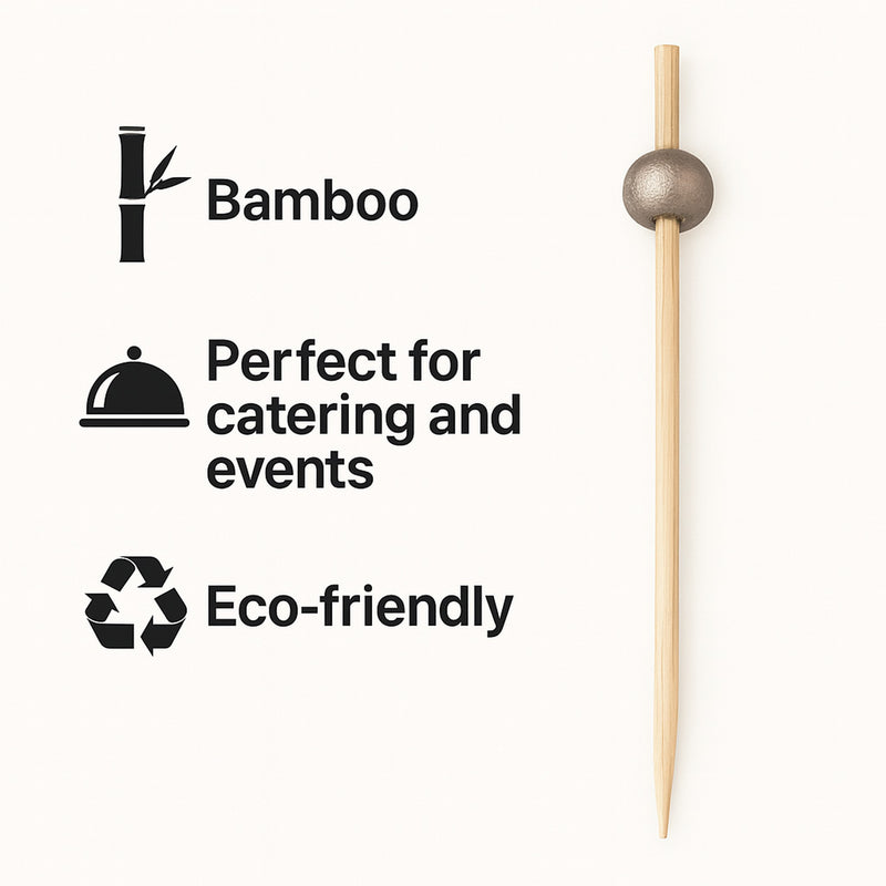 REGENT DISPOSABLE BAMBOO PICKS WITH SILVER BEADS 50PK, 150MM