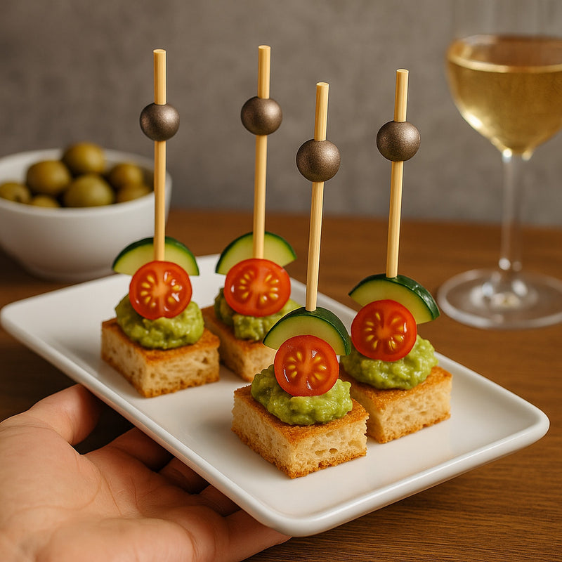 REGENT DISPOSABLE BAMBOO PICKS WITH SILVER BEADS 50PK, 150MM