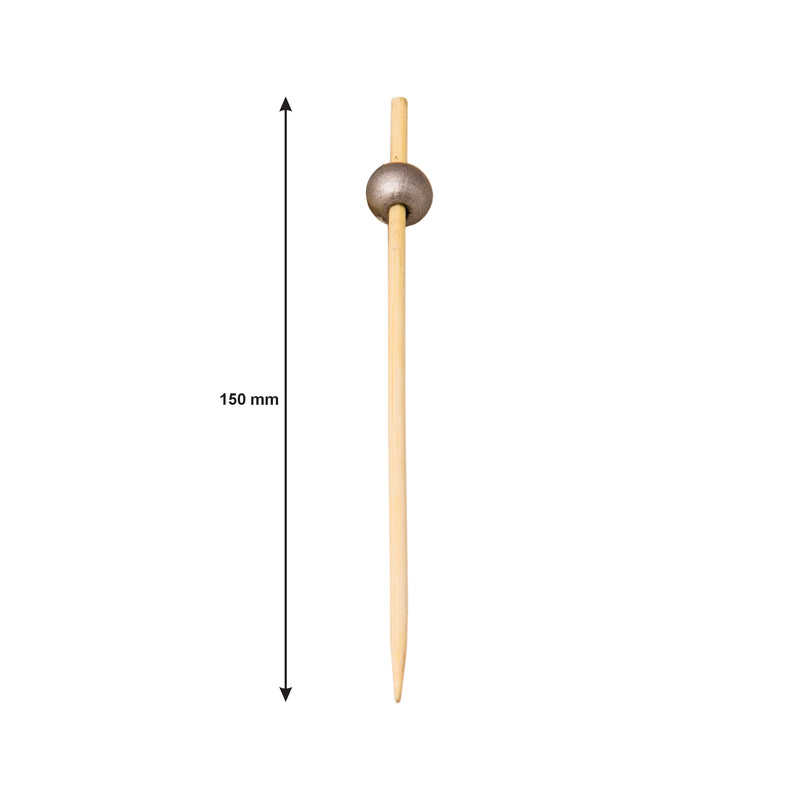 REGENT DISPOSABLE BAMBOO PICKS WITH SILVER BEADS 50PCS, (150MM)