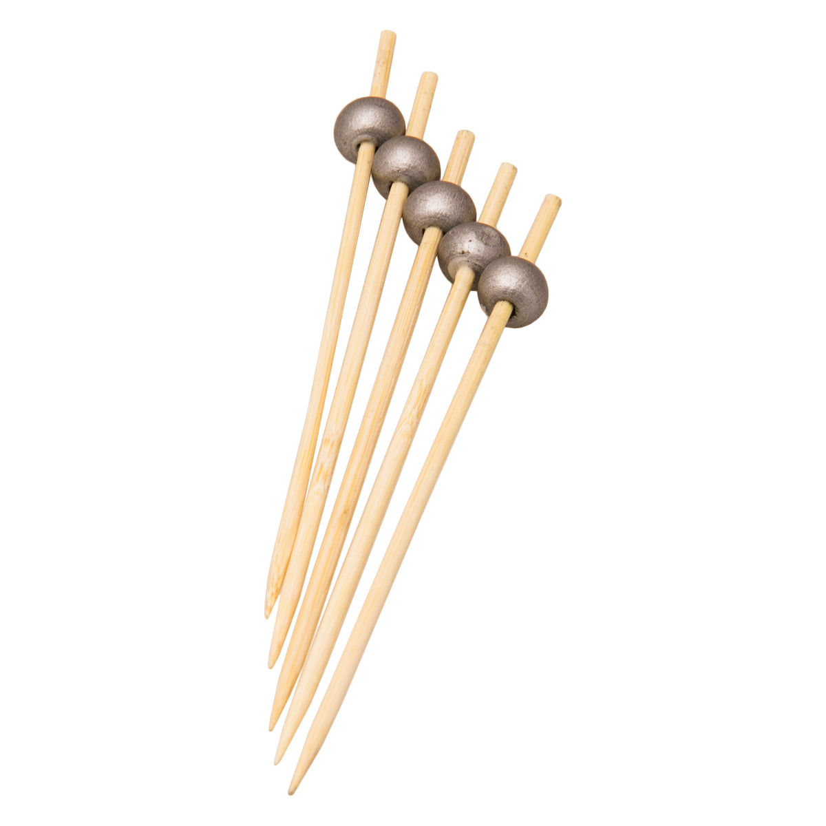 REGENT DISPOSABLE BAMBOO PICKS WITH SILVER BEADS 50PK, 120MM