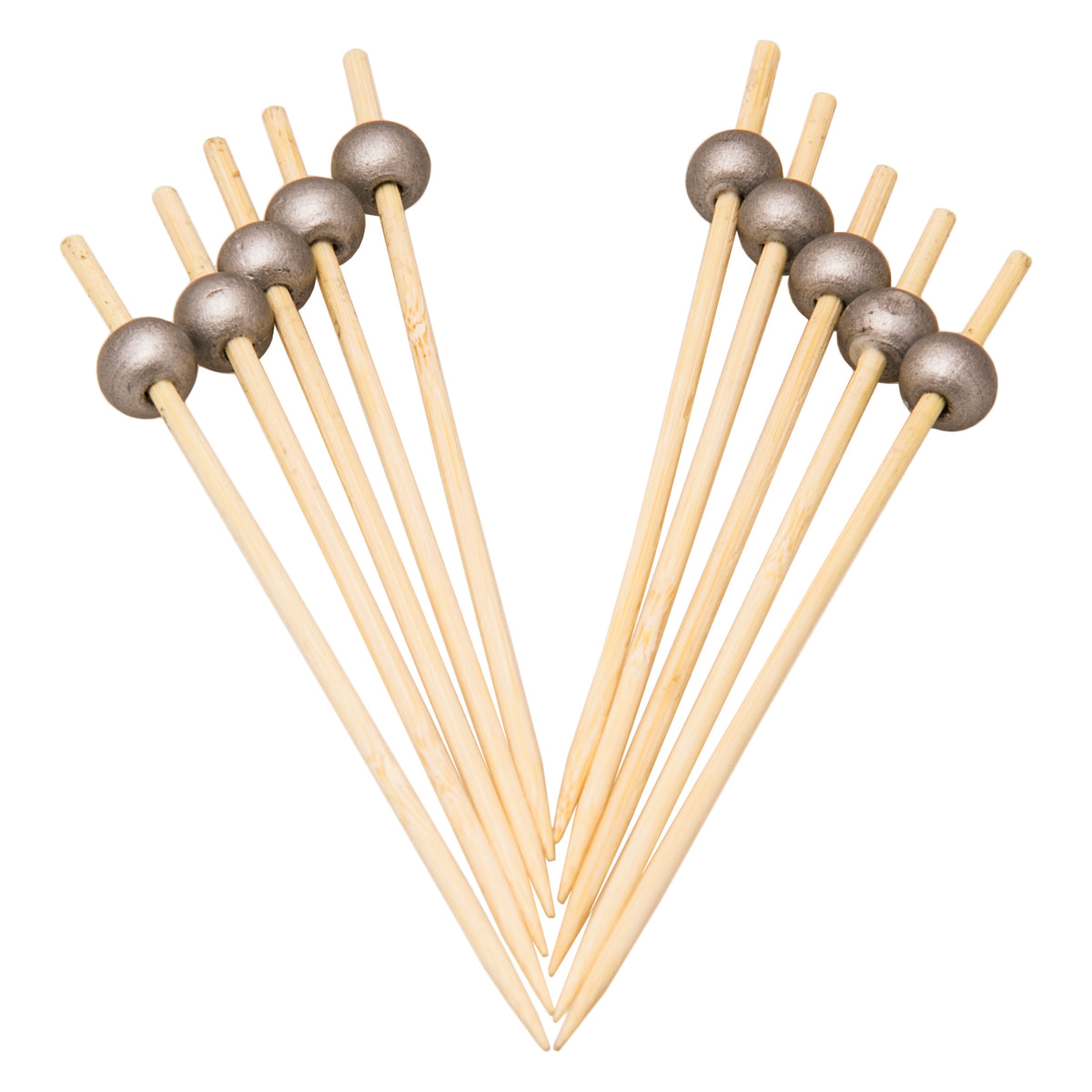 REGENT DISPOSABLE BAMBOO PICKS WITH SILVER BEADS 50PK, 120MM