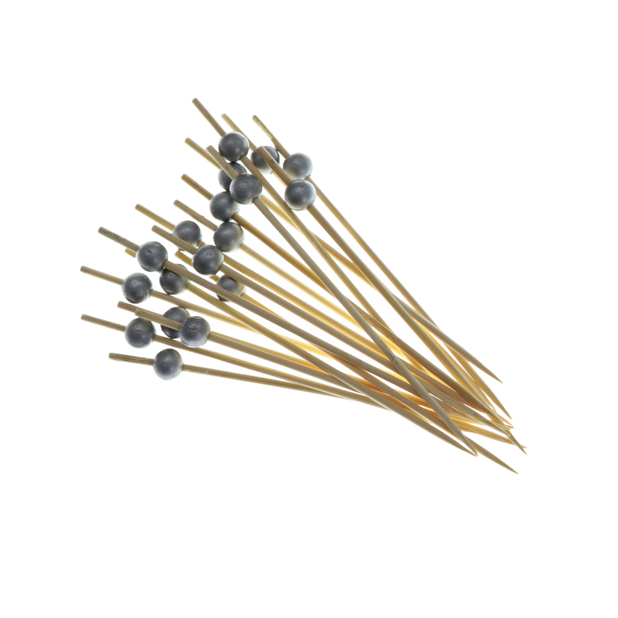 REGENT DISPOSABLE BAMBOO PICKS WITH SILVER BEADS 50PK, 120MM