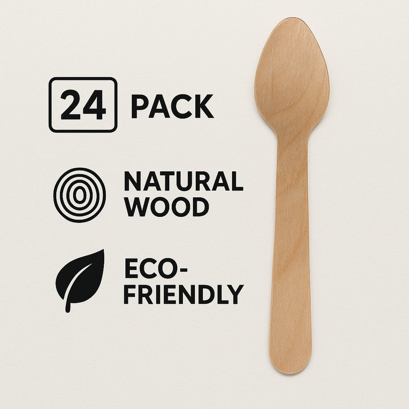 REGENT DISPOSABLE WOODEN TEASPOONS 24PK, 110MM