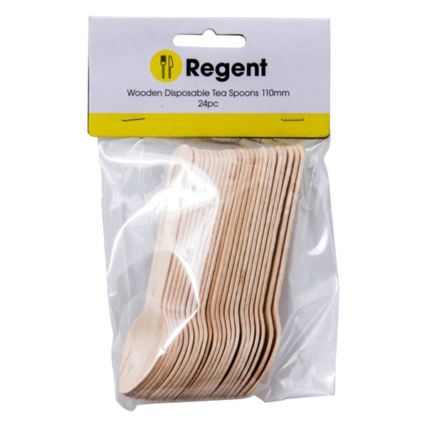 REGENT DISPOSABLE WOODEN TEASPOONS 24PCS, (110X23MM)