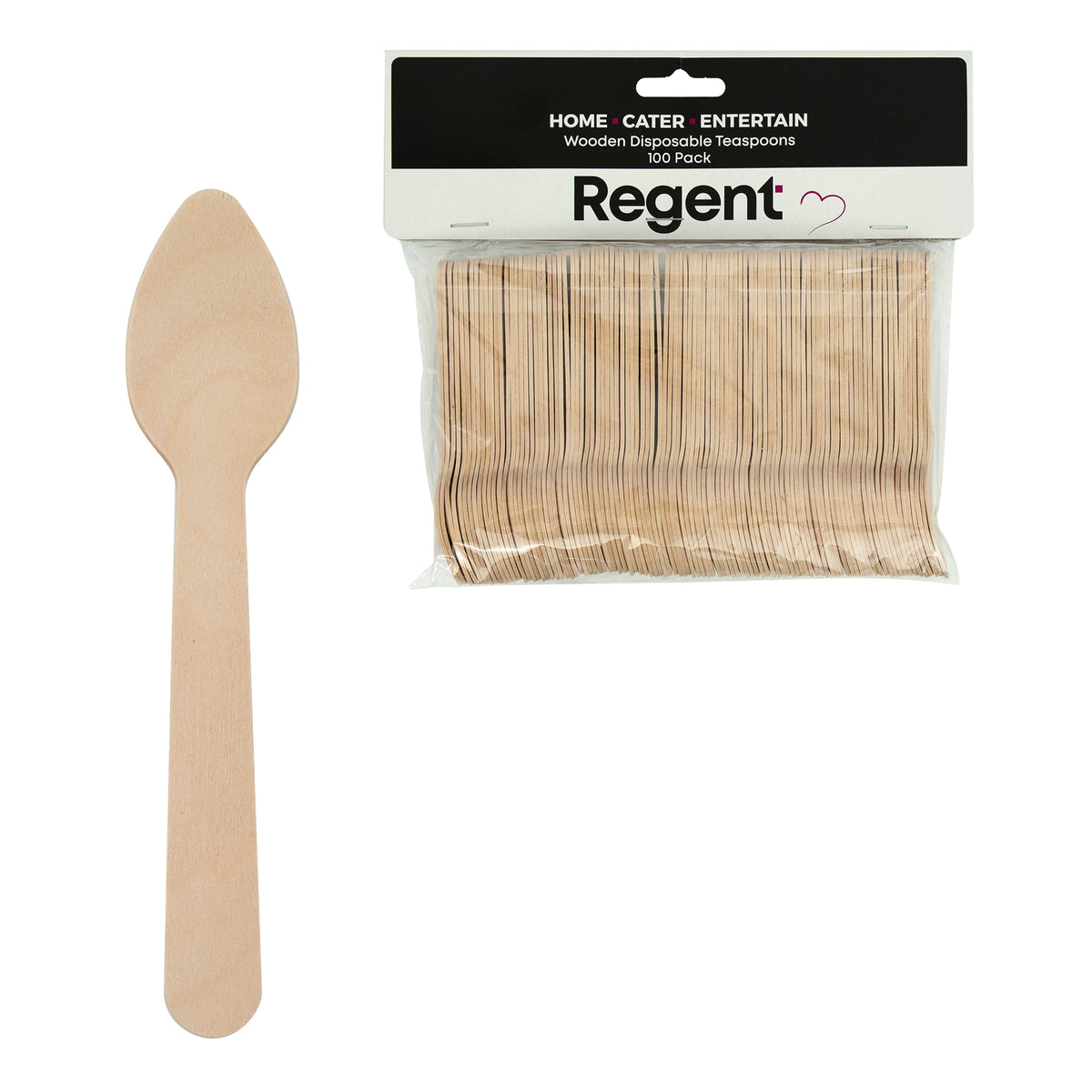REGENT DISPOSABLE WOODEN TEASPOONS 100PK, 110MM