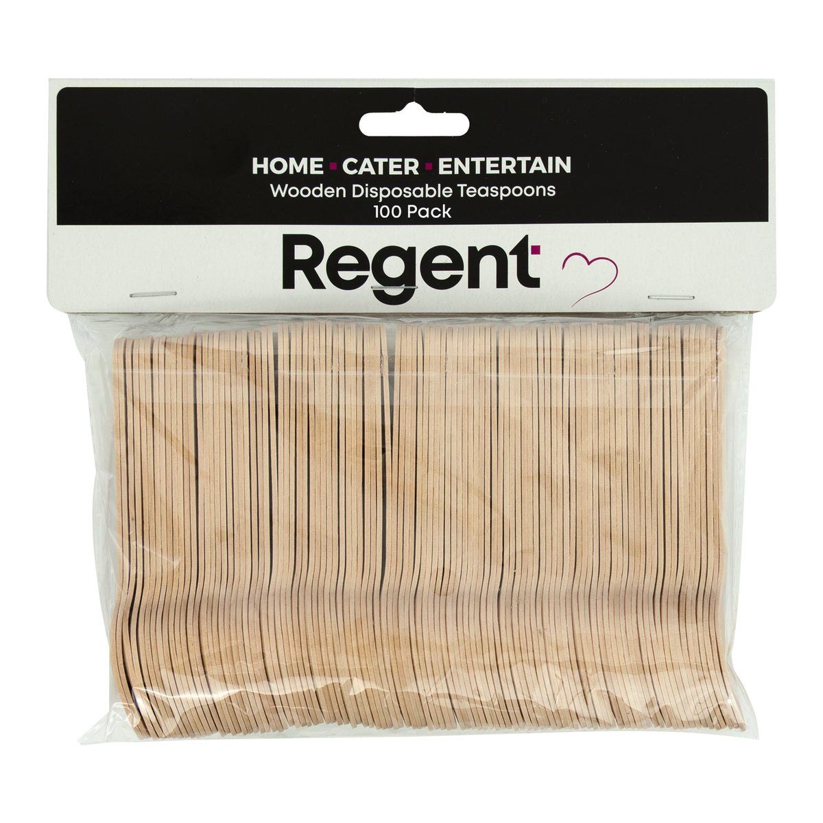 REGENT DISPOSABLE WOODEN TEASPOONS 100PK, 110MM