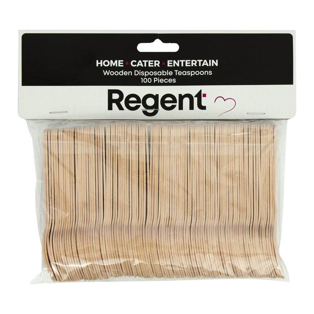 REGENT DISPOSABLE WOODEN TEASPOONS 100PK, 110MM