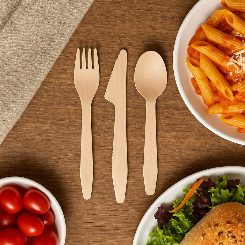 REGENT DISPOSABLE BAMBOO CUTLERY 18PK SET, (6 SPOONS, 6 KNIVES & 6 FORKS)