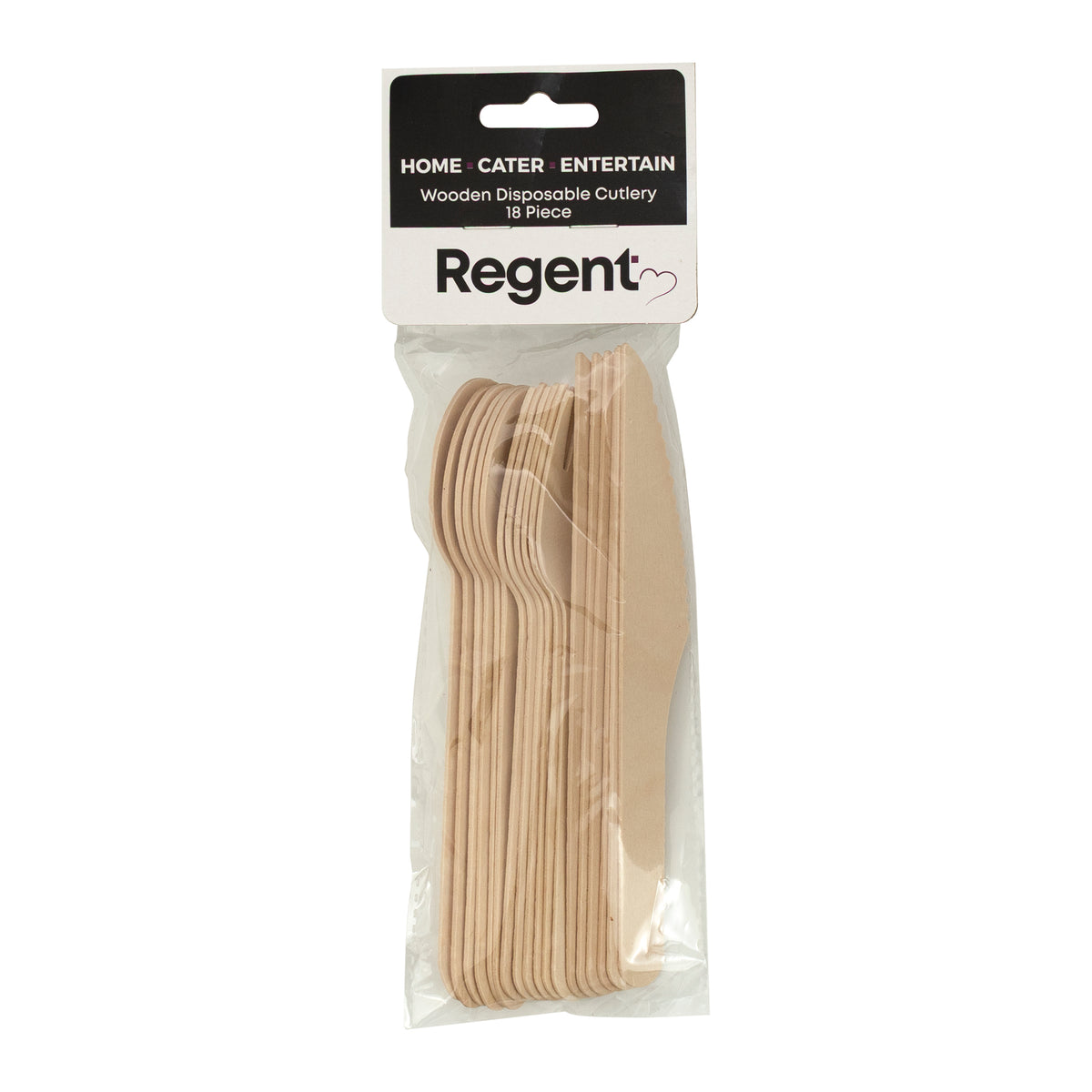REGENT DISPOSABLE WOODEN CUTLERY 18 PCS SET, (6 SPOONS, 6 KNIVES & 6 FORKS)