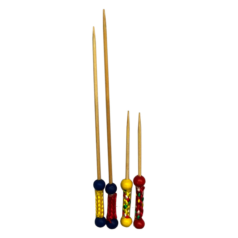 REGENT DISPOSABLE BAMBOO PICKS BEAD & BRAID MIXED COLOURS & 2 SIZES 48PCS, (24X70MM | 24X120MM)
