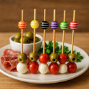 REGENT DISPOSABLE BAMBOO FOOD PICKS WITH MIXED COLOURED STRIPED BEADS 24PK, 120MM