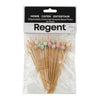REGENT DISPOSABLE BAMBOO FOOD PICKS WITH MIXED COLOURED STRIPED BEADS 24PK, 120MM
