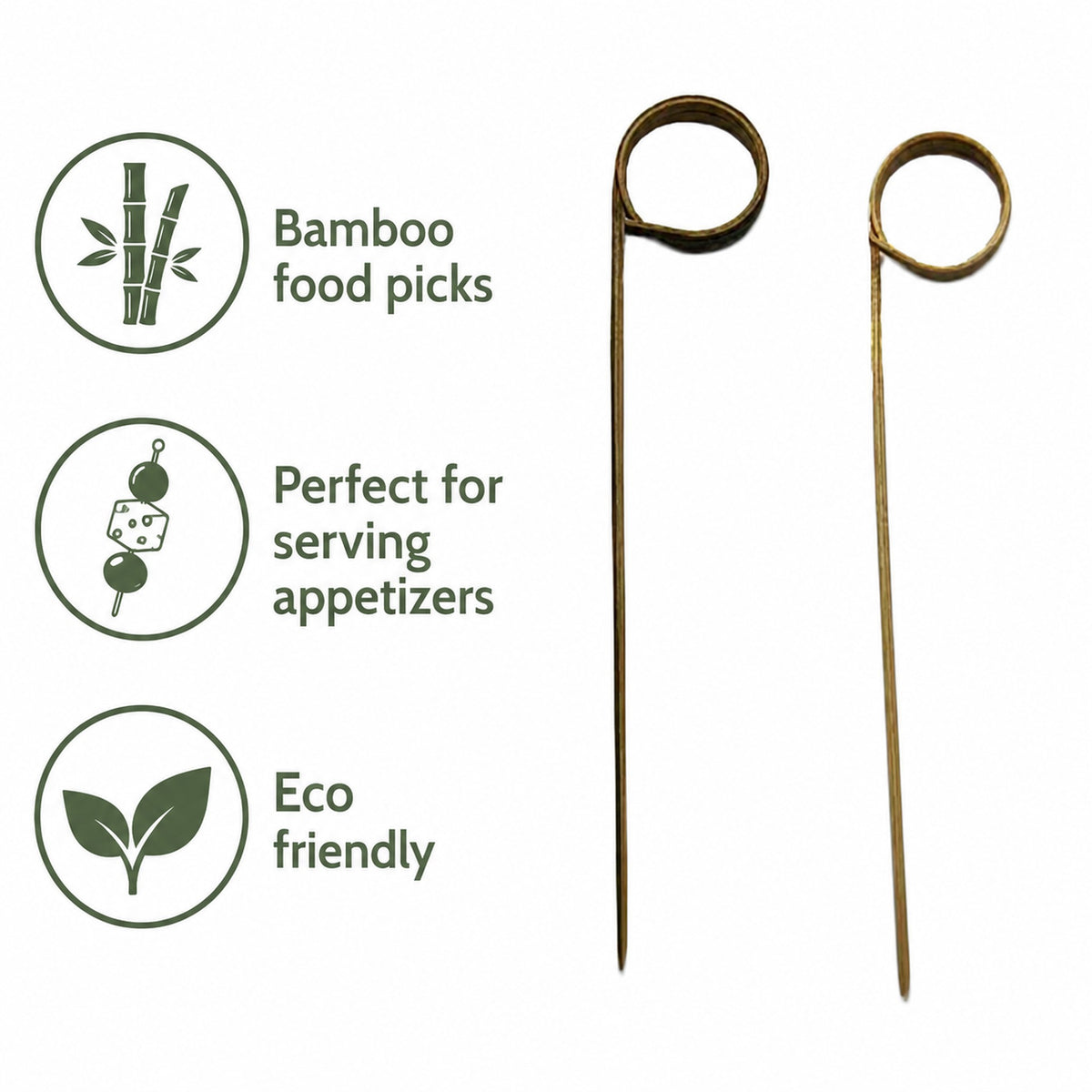 REGENT DISPOSABLE BAMBOO FOOD PICKS RING DESIGN, NATURAL 50PK, 120MM