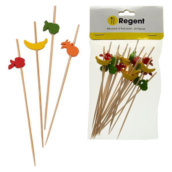 REGENT WOODEN DISPOSABLE MIX PACK OF FRUIT PICKS 20PCS, (120MM)