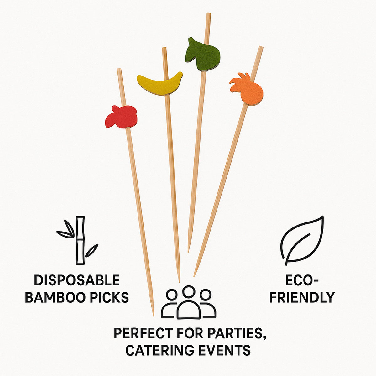 REGENT DISPOSABLE BAMBOO MIX FRUIT PICKS 20PK, 120MM