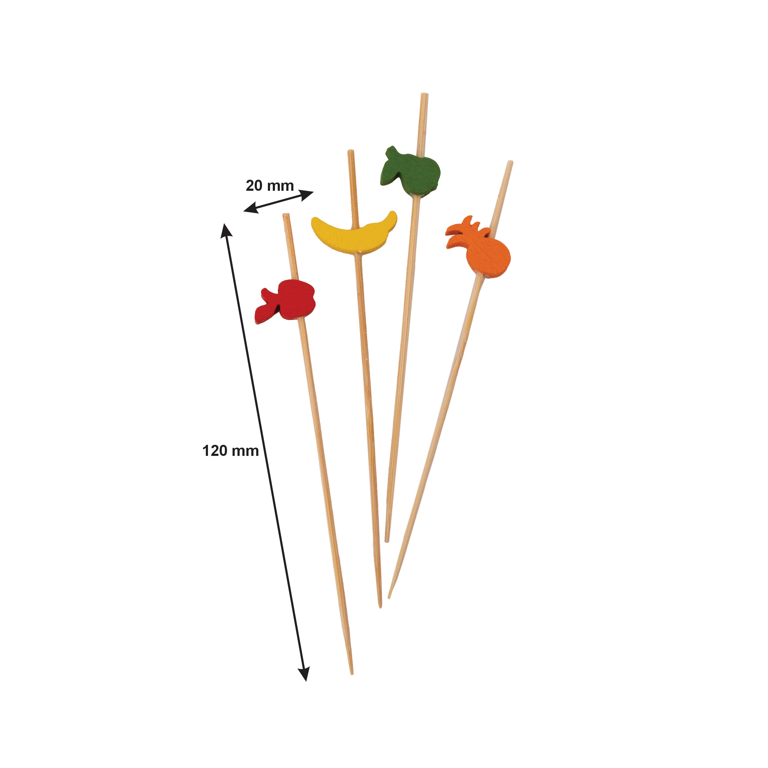 REGENT DISPOSABLE BAMBOO MIX FRUIT PICKS 20PK, 120MM