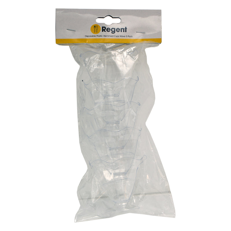 REGENT DISPOSABLE PLASTIC STEMMED CUPS WAVE 5PK, 75X80MM