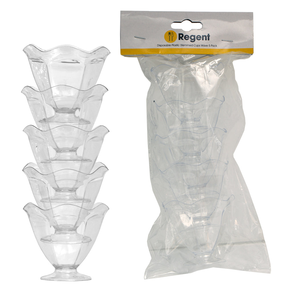 REGENT DISPOSABLE PLASTIC STEMMED CUPS WAVE 5PK, 75X80MM