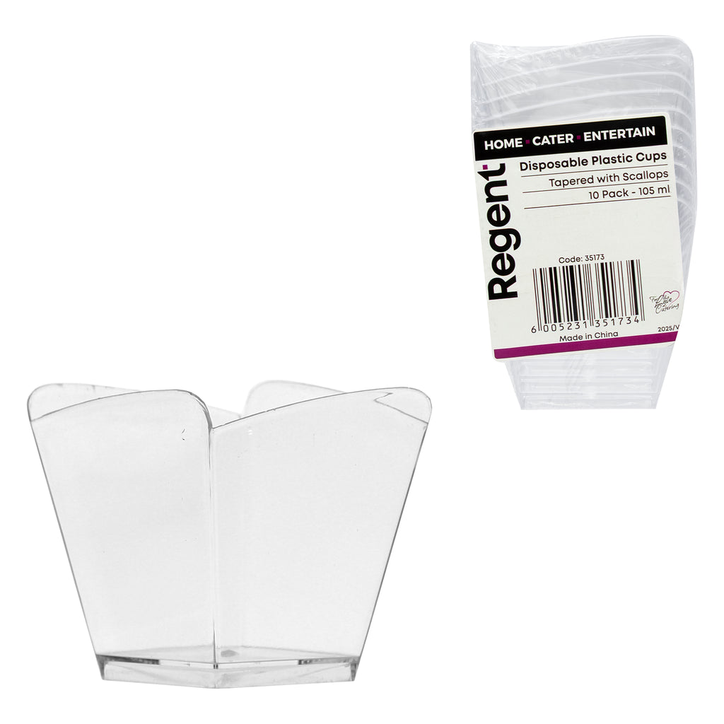 REGENT DISPOSABLE PLASTIC CUPS TAPERED WITH SCALLOPS 10PK, 105ML